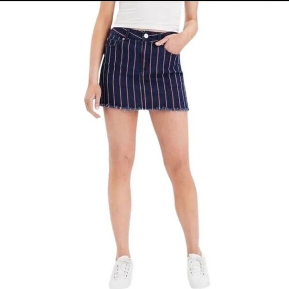 AMERICAN EAGLE Super Stretch Striped High-Rise Mini Jean Skirt - Picture 1 of 10